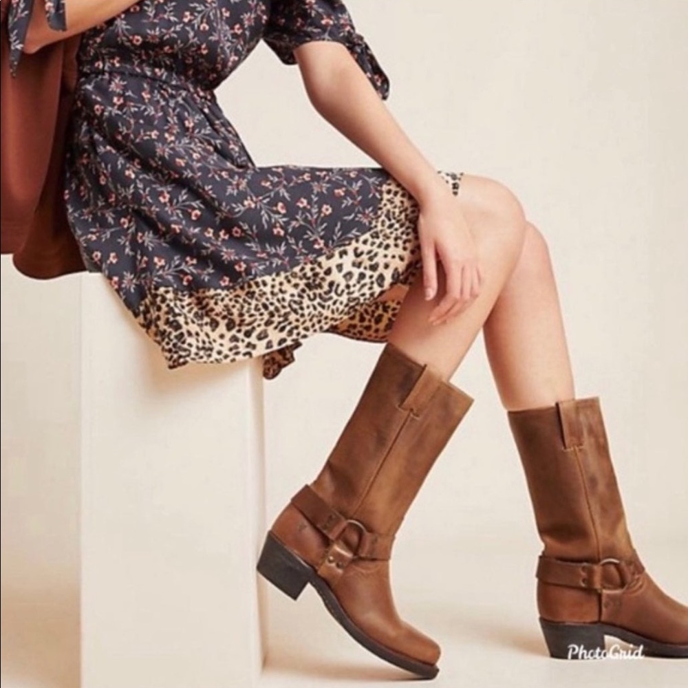 Brown leather Frye harness tall boots fryes Frye boots